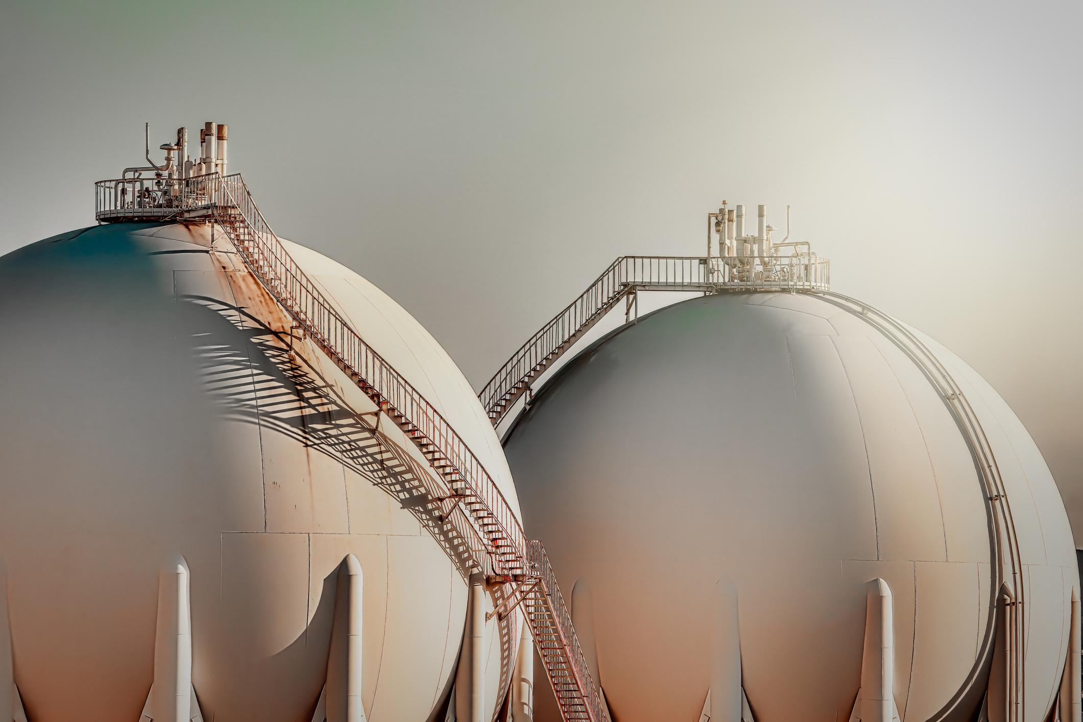 Sphere gas tanks in refinery plant
